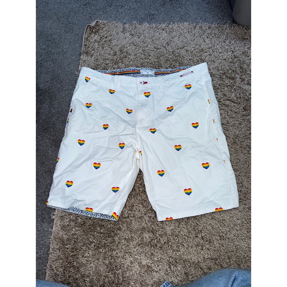 Denim & Flower Ricky Singh shorts featuring embroidered rainbow heart men's 36